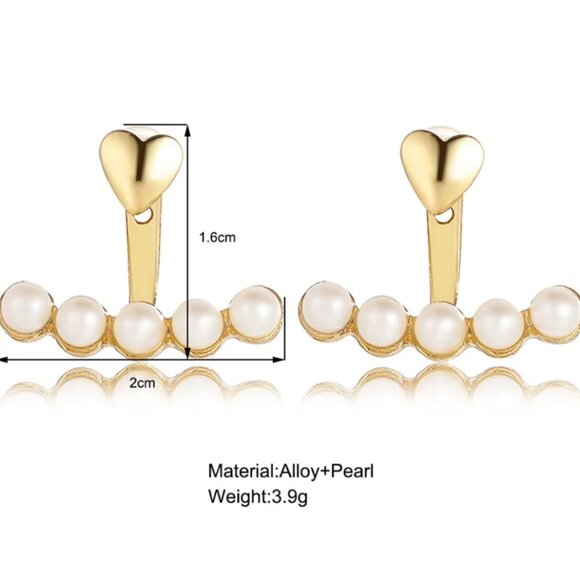 Gold and Beige Color Elegant Charms Enamel Heart Pearl Stud Earring - Picture 7 of 11